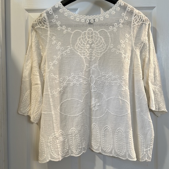New Directions ivory cotton lace blouse 2X - Picture 2 of 6